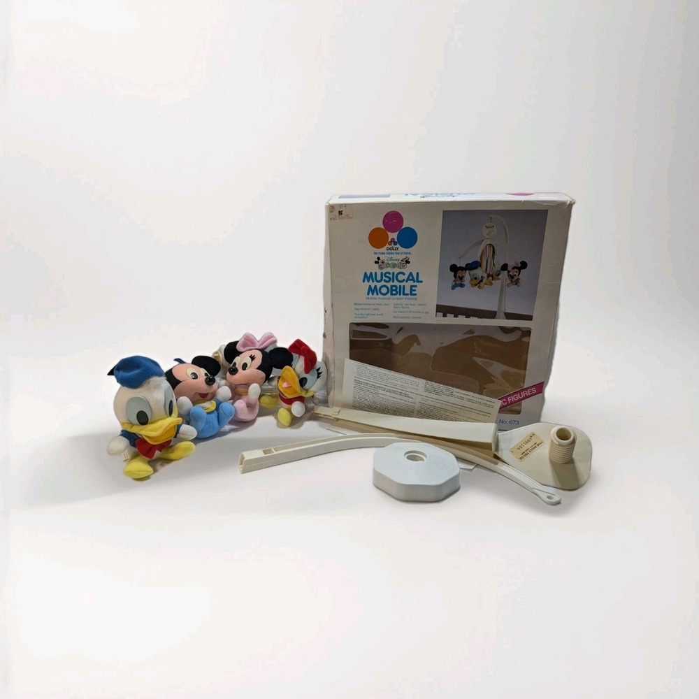 Disney Dolly Babies Musical Mobile Vtg  #673 Tested Works Plush Mickey Mouse